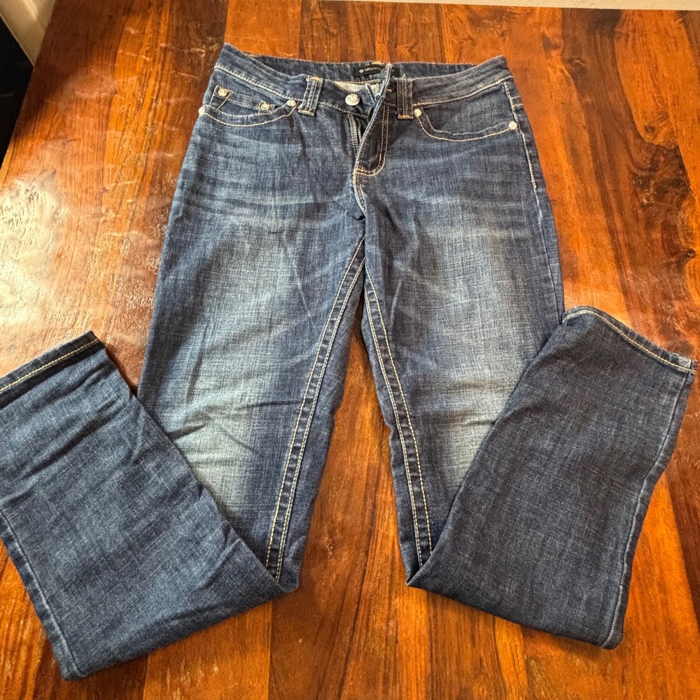 Lee Platinum Label Womens 8 Medium Dark Wash Straight Leg Embroidered‎ Jeans